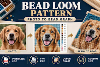 convert photo to bead loom pattern, bead graph tapestry chart printable PDF svg
