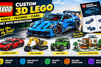custom 3d lego , 3d lego technic, mocs cars lego, set with instruction