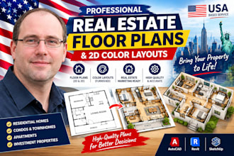 do professional real estate floor plan enhancement and 2d color layouts