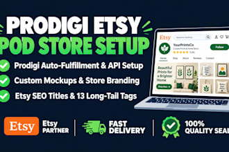 setup prodigi etsy pod digtal products store tshirt design product listing seo