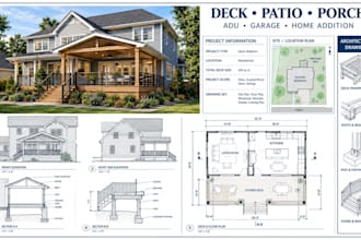 design deck drawing blueprint, patio, porch, adu, garage and home addition