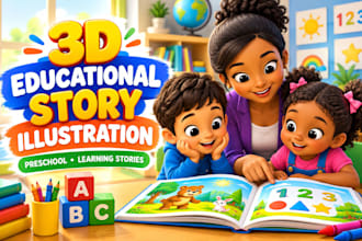3d educational story illustration for preschool books and learning stories