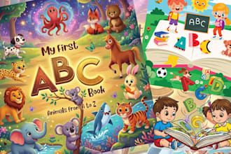 illustrate cartoon educational children books, preschool, abc and learning books