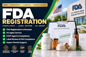 handle fda registration, fda compliance, label review, US agent and fsvp agent