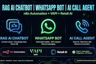 build rag ai chatbot, whatsapp chatbot, ai call agent with n8n automation