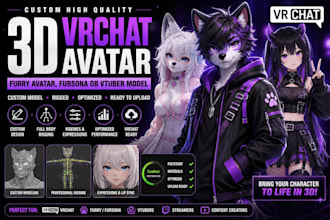 create a custom 3d vrchat avatar, furry avatar, fursona or vtuber model