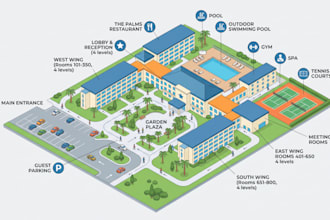 design wayfinding map, directional map, navigation map, facility and visitor map