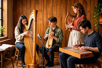 record professional live harp, cetic harp,  irish harp, lyre and autoharp