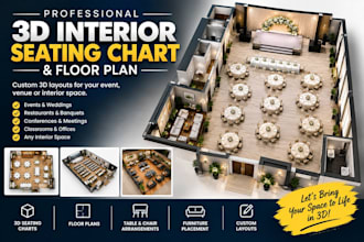 create a professional 3d interior seating chart and floor plan