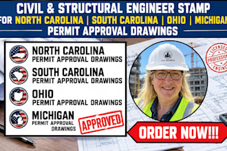civil structural engineer stamp for north carolina, sc, ohio, michigan permit