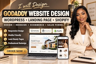 design godaddy website wordpress sales landing page shopify online store