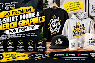 do premium t shirt, hoodie and merch graphics for printing