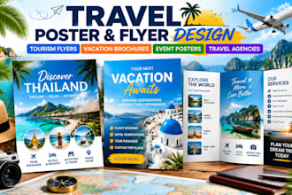 design poster, event tourism flyer vacation brochure for travel tour agencies