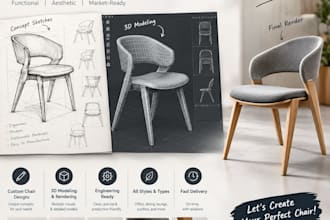 design a modern chair with 3d cad modeling and product rendering