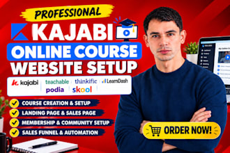 design kajabi course website, landing page, online course and sales funnel