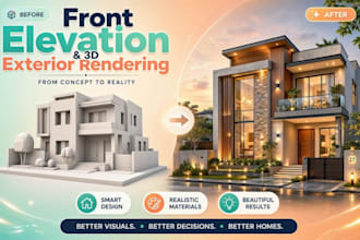design 3d house facade front elevation exterior architectural rendering