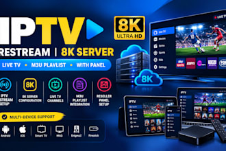 offer stable restream connection, 8k server m3u playlist, live tv app with panel