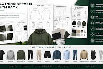 create professional clothing apparel tech pack for manufacturing and production