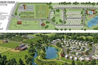 design 2d site plan, 3d landscape, farm design, rv park