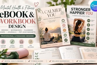 create mental health fitness wellness ebook design and editable canva workbook