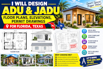 design adu and jadu floor plans, elevation and permit drawings in florida, texas