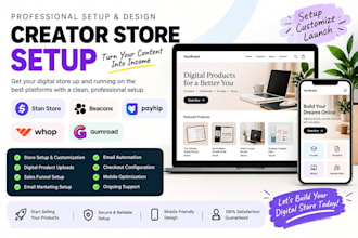 setup stan store beacons ai payhip whop digital store gumroad store setup