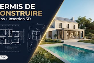 draw permis de construire and declaration prealable plans with 3d insertion