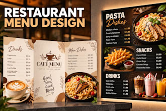 design restaurant food menu, cafe menu, drink menu, price list and trifold menus