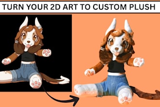 turn 2d art concept sketch or plushie reference sheet into custom plush toy