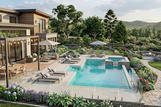 design your 3d landscape, backyard, pool, garden, patio and outdoor render