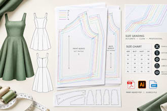 create custom digital sewing patterns, garment patterns and PDF patterns