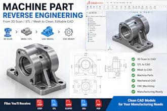 do machine part reverse engineering from 3d scan, stl obj mesh to cad for cnc
