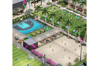 realistic 3d rendering of padel court, tennis, badminton court, baseball, soccer