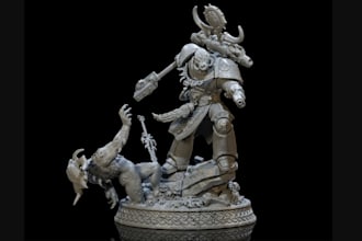 create detailed fantasy warrior, creature, collectible statue 3d sculpting model