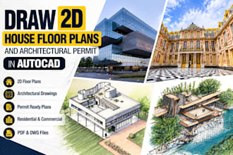 draw 2d house floor plans and architectural permit in autocad up or
