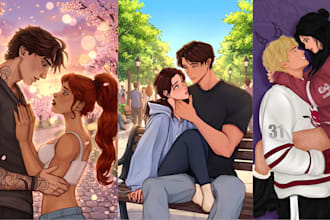 do illustrated character art for romance book cover, book cover art, ebook cover
