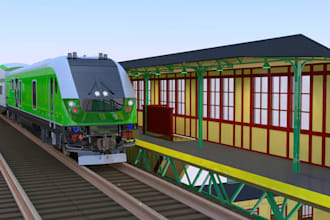 design 3d train, locomotive and railway models with realistic renders