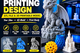create 3d printing design, stl file and 3d printable model