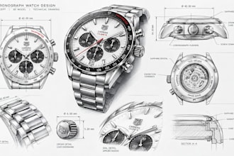 design watch cad models and technical drawings for manufacturing
