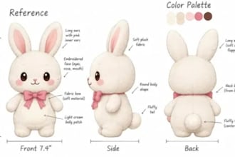 design custom plush reference sheet tech pack ych concept or stuffed animal toy