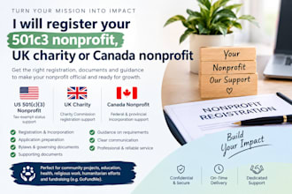 register your 501c3 nonprofit, UK charity or canada nonprofit by province