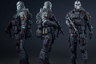 modular tactical 3d armor character,ue5,fps character,3dasset,pbr,lod,ue rigging
