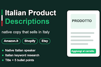 write SEO product descriptions in italian for amazon and shopify