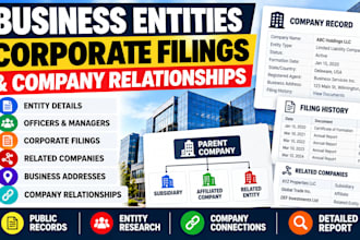 research business entities, corporate filings and company relationships