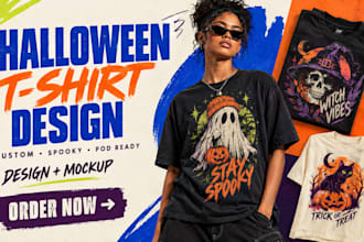 design custom halloween tshirt, spooky pod designs and halloween tshirt mockups
