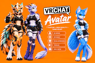 custom vrchat avater design character modeling furry avater model for video game