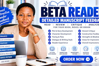 beta read your book, critique novel or ebook and provide detailed feedback