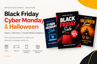 design black friday, cyber monday and halloween flyers
