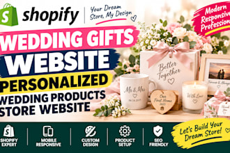 design shopify wedding gifts website personalized wedding products store website