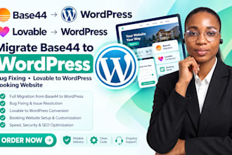 migrate base44 to wordpress bug fixing lovable to wordpress booking website